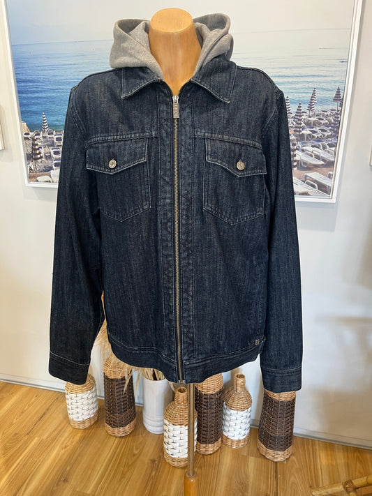 [SALE] Circa Dark Blue Denim Jacket with Hood | Zip-Up | Men's Size Large
