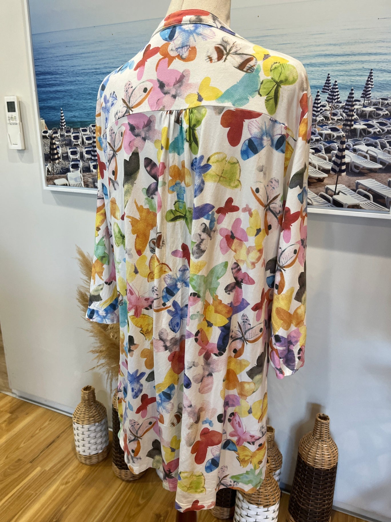 Victoria Hill Butterfly Print Tunic | White | 3/4 Sleeves | Size 16