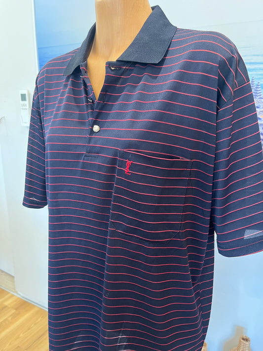[SALE] Yves Saint Laurent Classic Polo Shirt | Dark Blue Red Stripes | Size Large