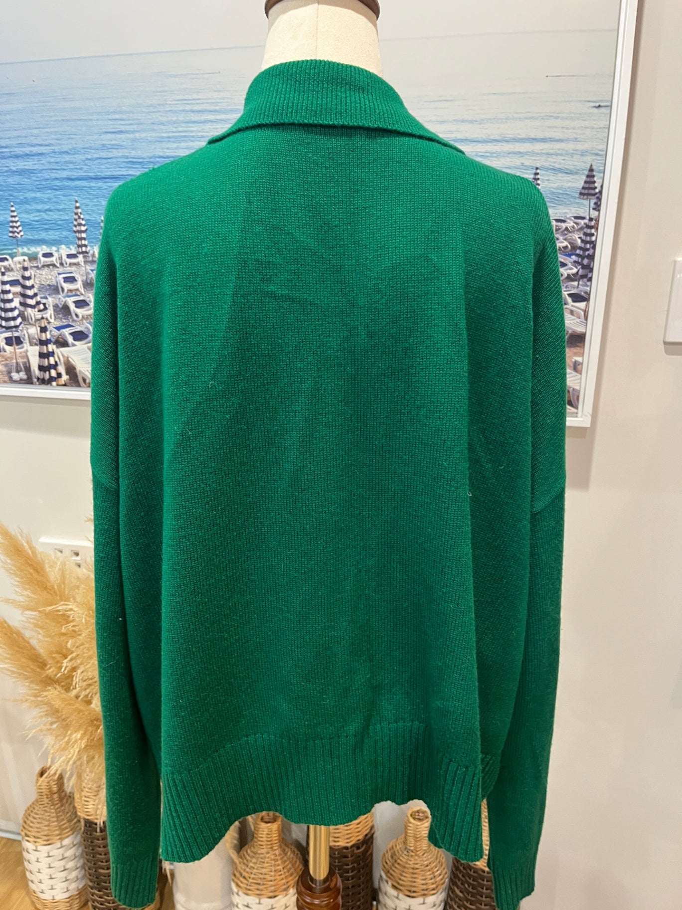 North South Green Cardigan | Merino Blend | Collared | Size XL