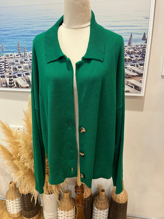 [SALE] North South Green Cardigan | Merino Blend | Collared | Size XL