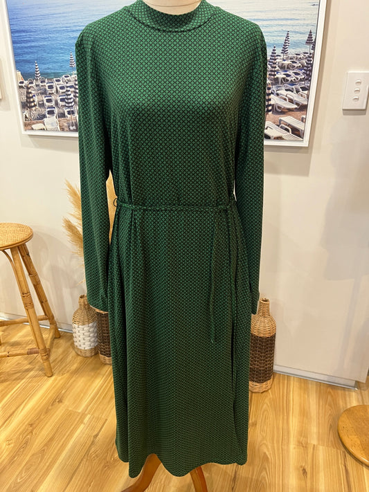 [SALE] Forest Green Long Sleeve Midi Dress | Tie Waist | Size Medium