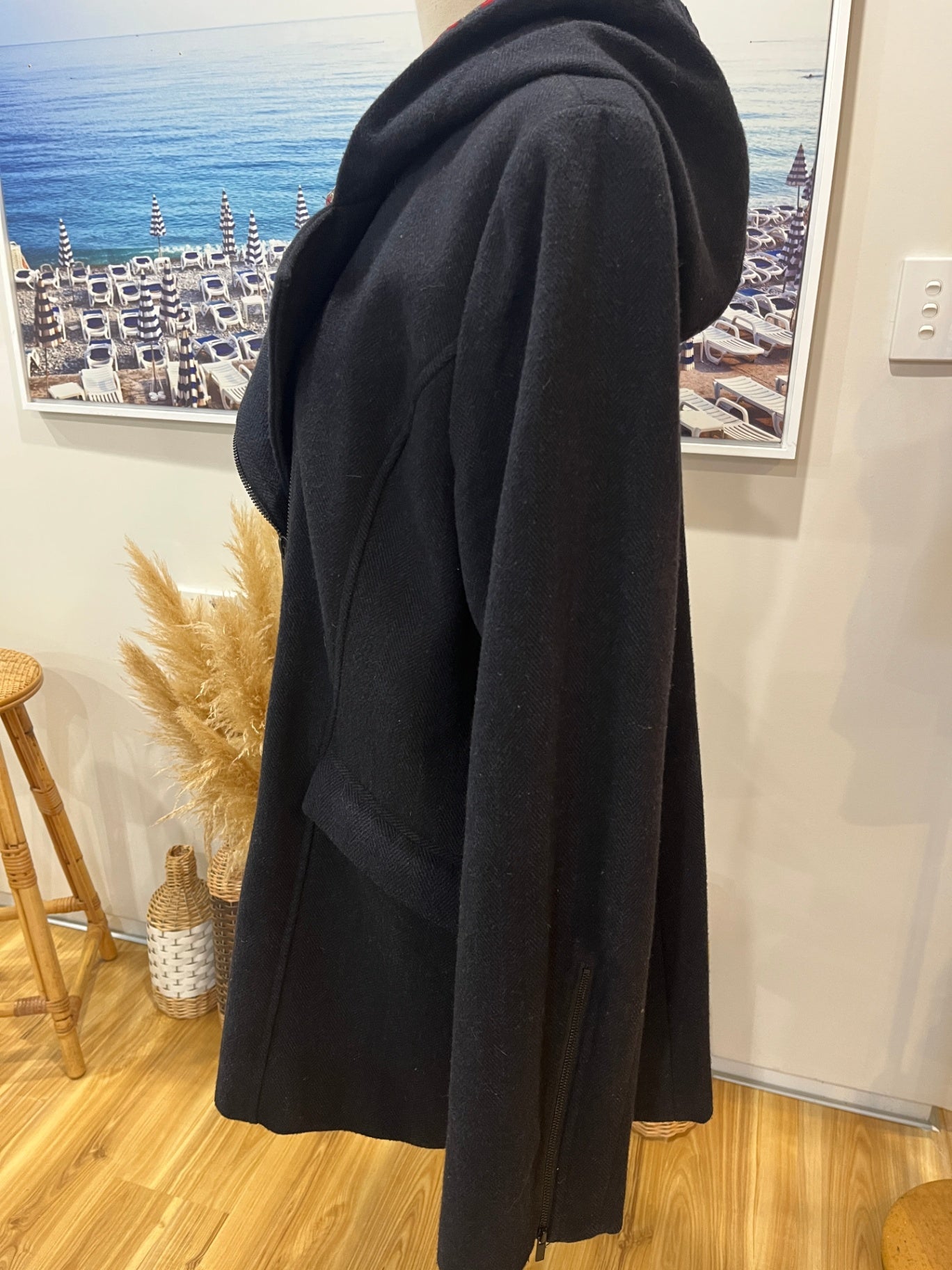 Max Hooded Wool Blend Winter Jacket | Dark Blue | Fully Lined | Size 18