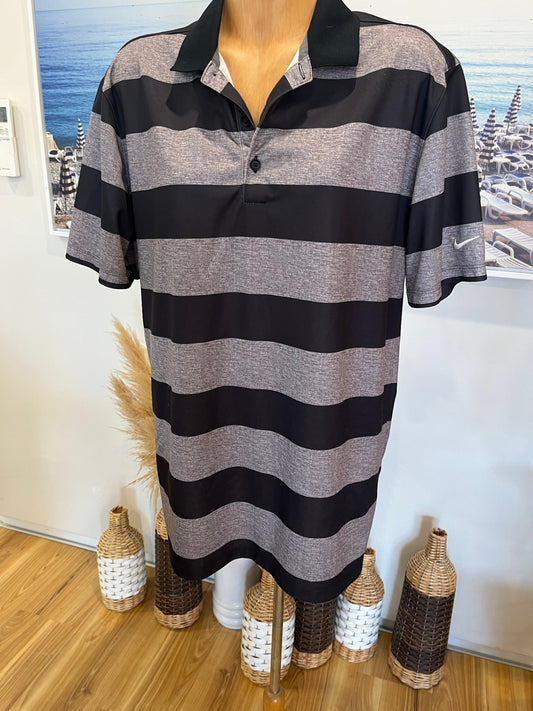 [SALE] Nike Golf Classic Polo Shirt | Grey & Black Stripes | Lightweight | Medium