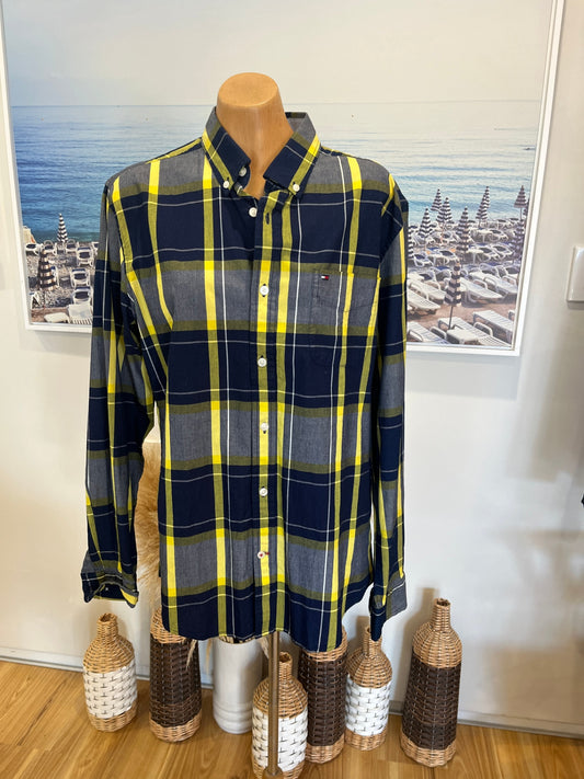 [SALE] Tommy Hilfiger Men's Indigo Shirt | Blue Yellow Check | Medium