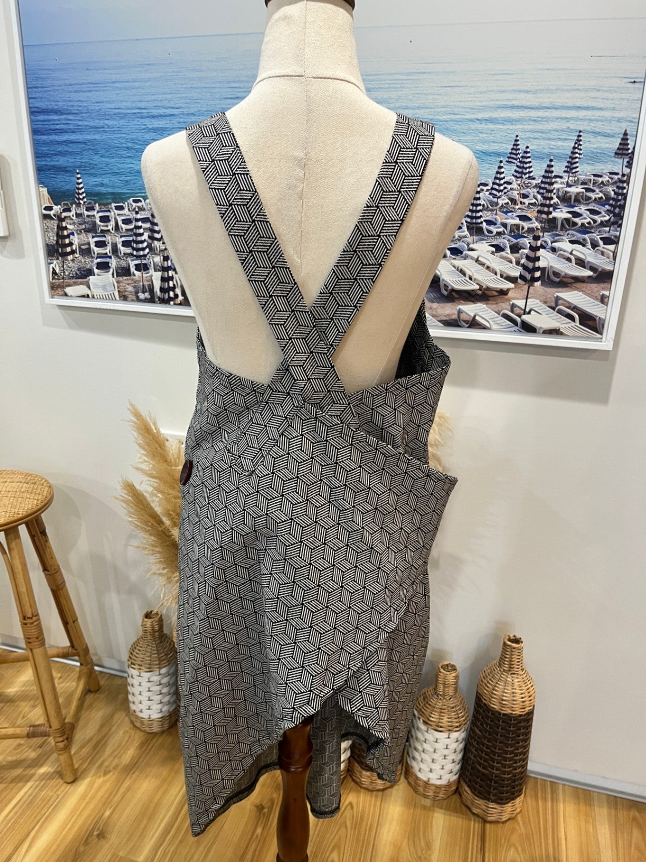 Vixen Black & White Aztec Pinafore Apron Dress | Midi | Small