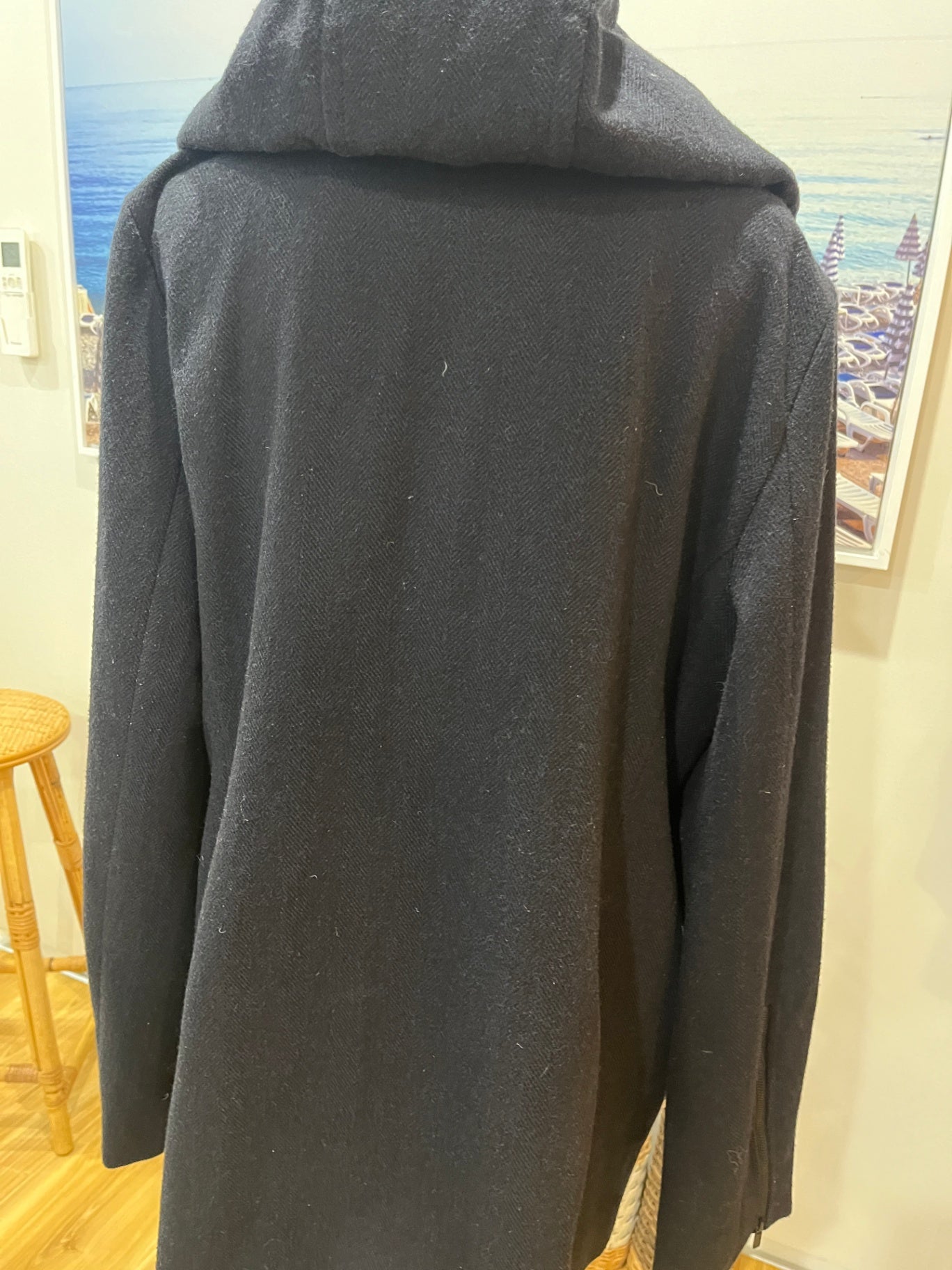 Max Hooded Wool Blend Winter Jacket | Dark Blue | Fully Lined | Size 18