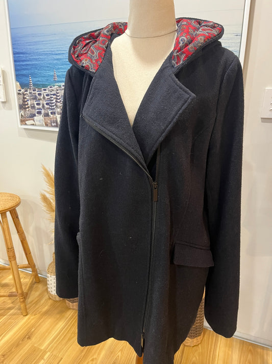 [SALE] Max Hooded Wool Blend Winter Jacket | Dark Blue | Fully Lined | Size 18