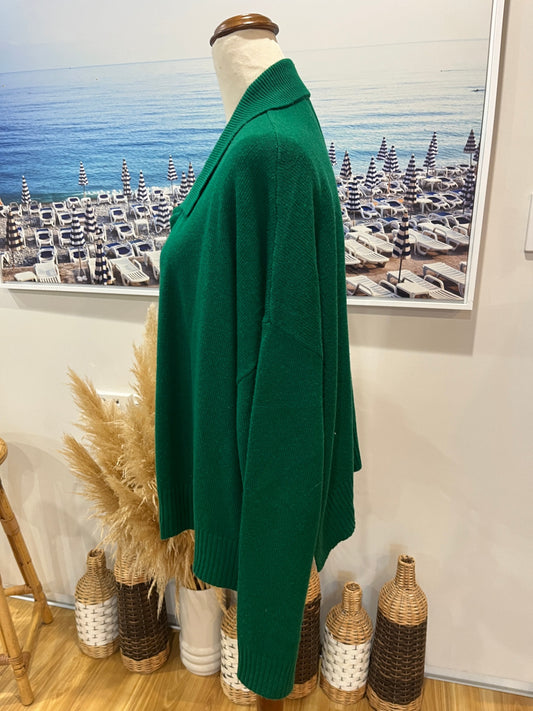 [SALE] North South Green Cardigan | Merino Blend | Collared | Size XL