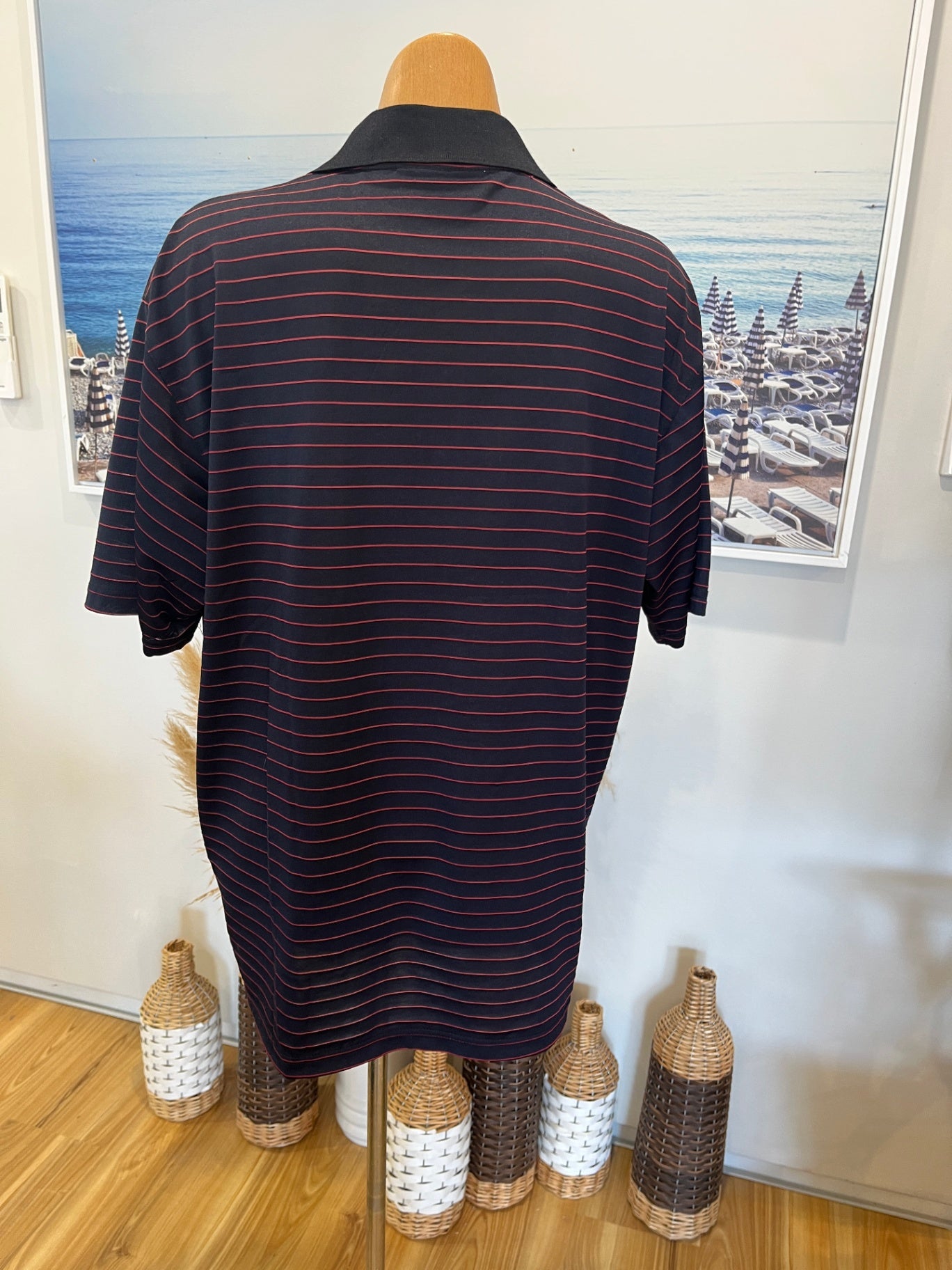 Yves Saint Laurent Classic Polo Shirt | Dark Blue Red Stripes | Size Large