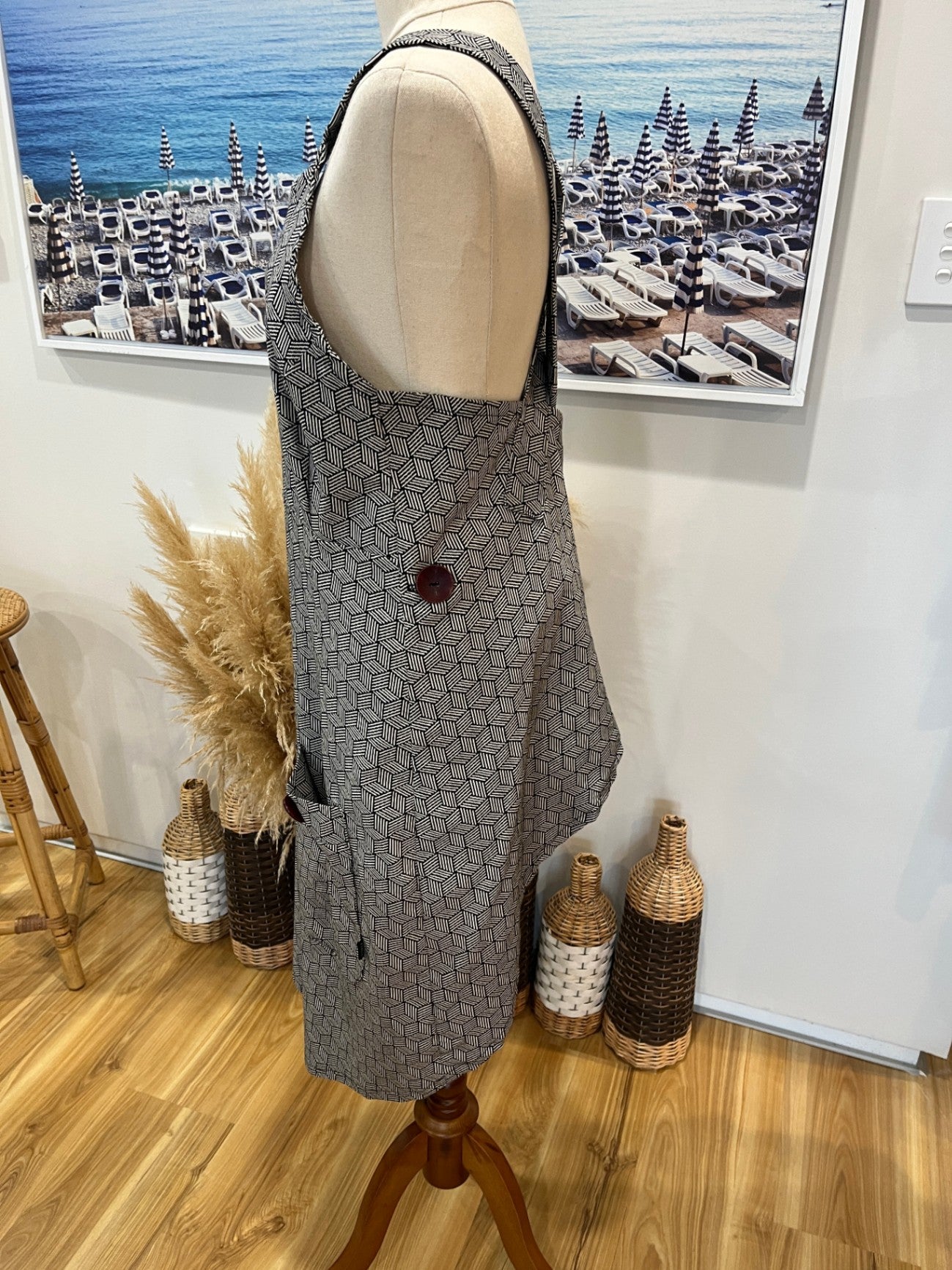 Vixen Black & White Aztec Pinafore Apron Dress | Midi | Small