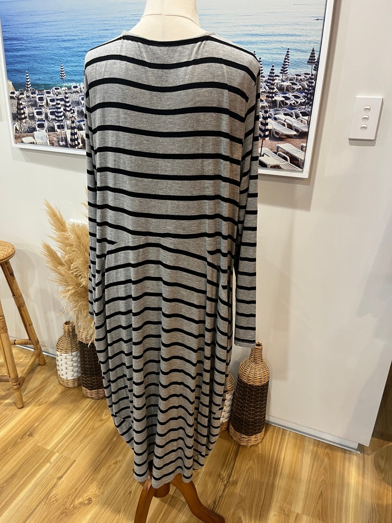 Black Stone Grey & Black Stripe Dress | Bell Shaped | Size 16