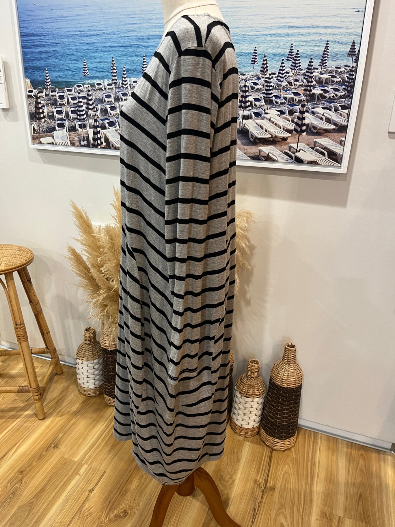Black Stone Grey & Black Stripe Dress | Bell Shaped | Size 16