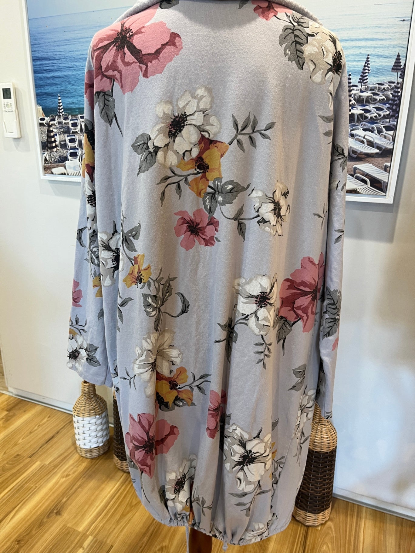 Helga May Grey Floral Longline Sweatshirt | Women's Size Large