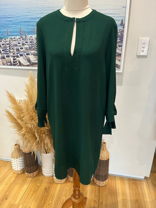 [SALE] Zara Forest Green Shift Dress | Tie-Up 3/4 Sleeves | Size Small