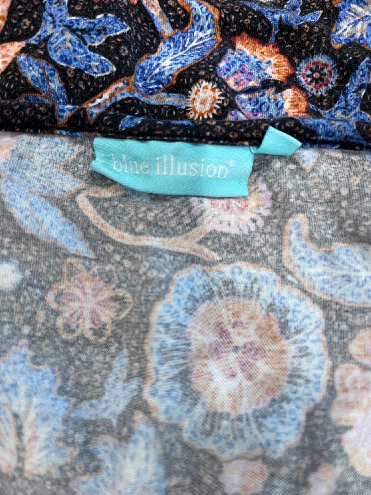 Blue Illusion Multicolour Floral Blouse | Gathered Sleeves with Cuffs | XL