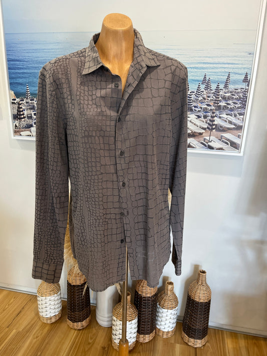 [SALE] Armani Exchange Lightweight Shirt | Grey Alligator Print | Slim Fit | Medium