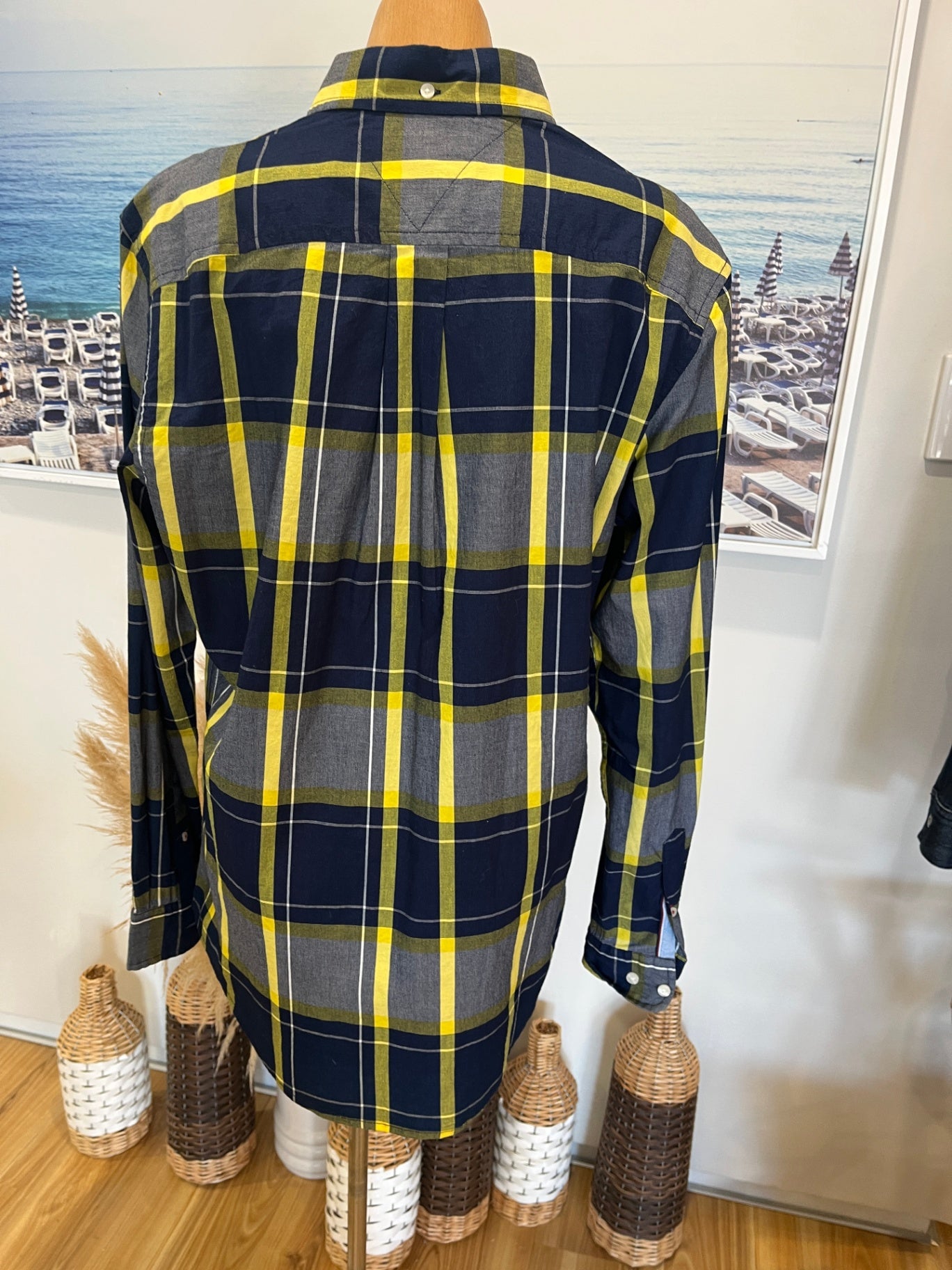 Tommy Hilfiger Men's Indigo Shirt | Blue Yellow Check | Medium