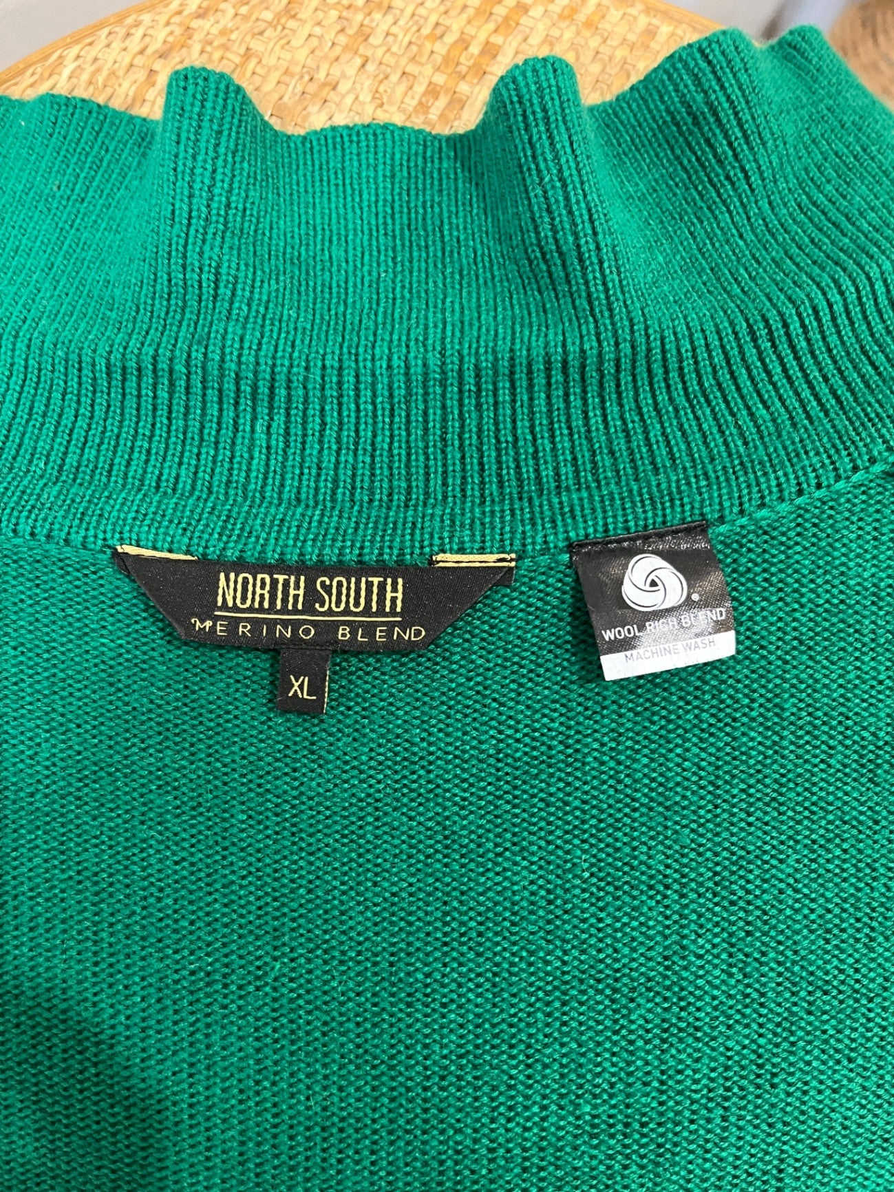 North South Green Cardigan | Merino Blend | Collared | Size XL