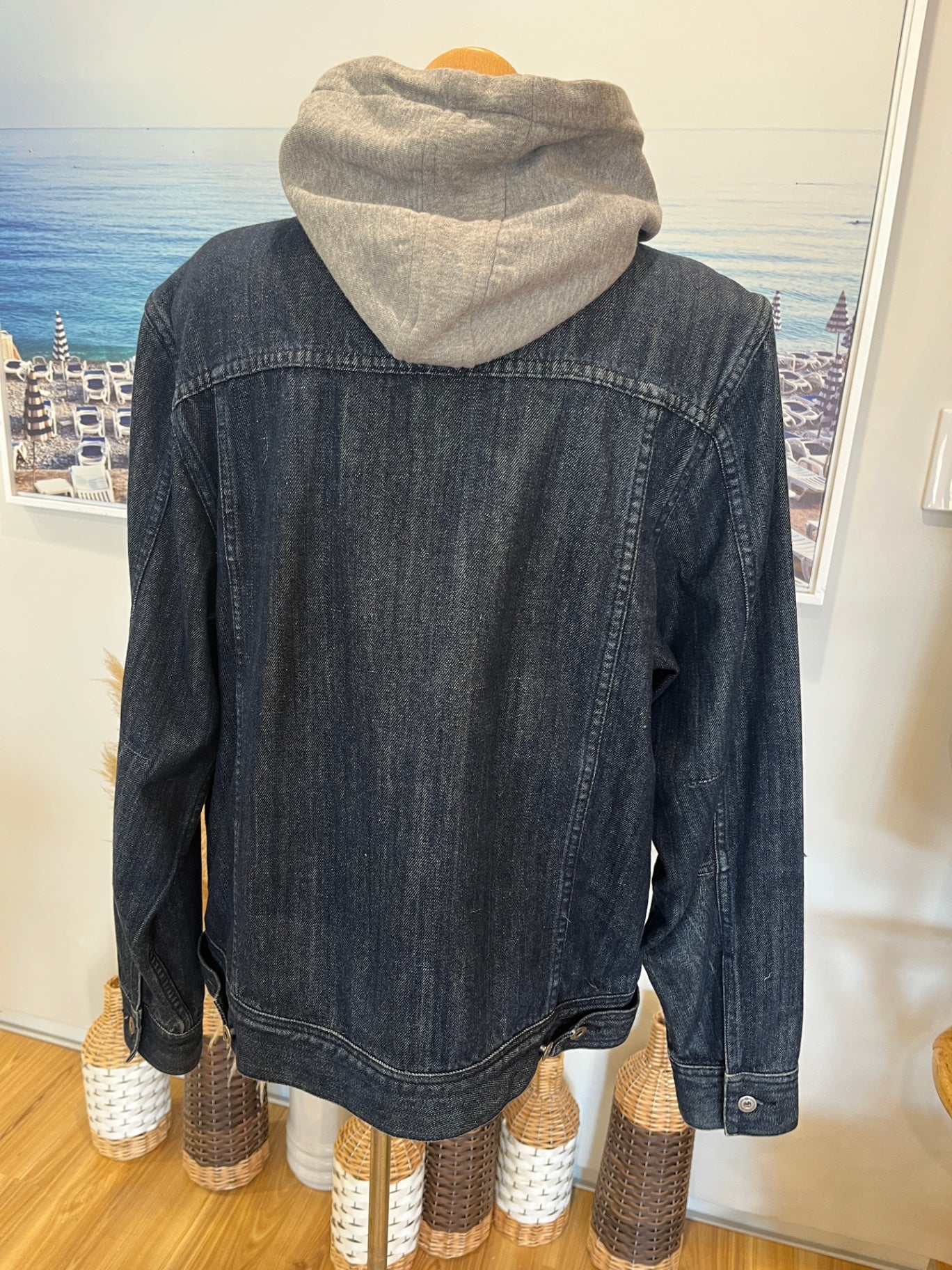 Circa Dark Blue Denim Jacket with Hood | Zip-Up | Men's Size Large