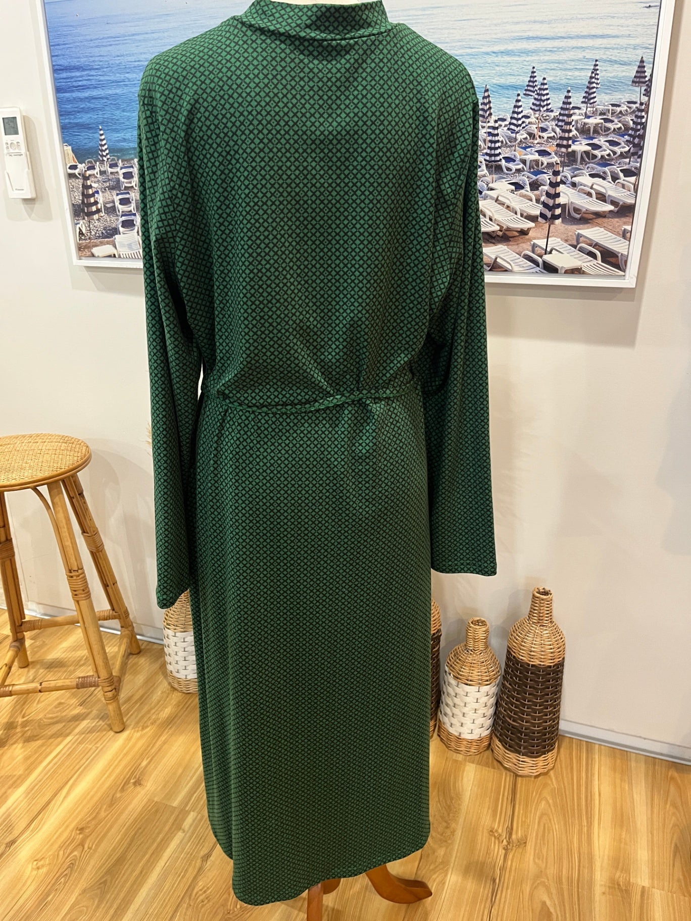 Forest Green Long Sleeve Midi Dress | Tie Waist | Size Medium