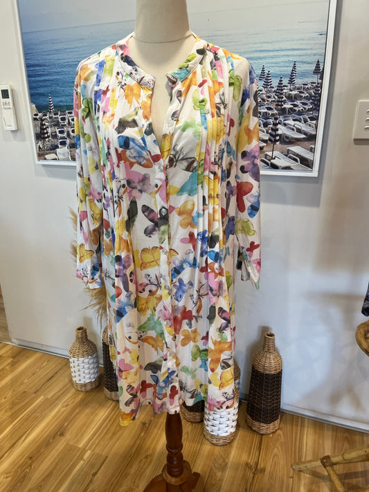 [SALE] Victoria Hill Butterfly Print Tunic | White | 3/4 Sleeves | Size 16
