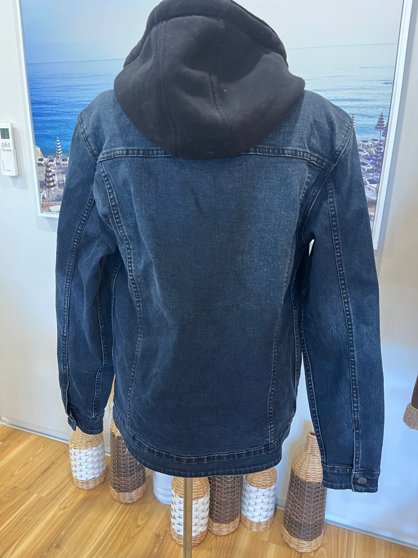 Connor Men's Blue Denim Jacket with Removable Hood - Size XS
