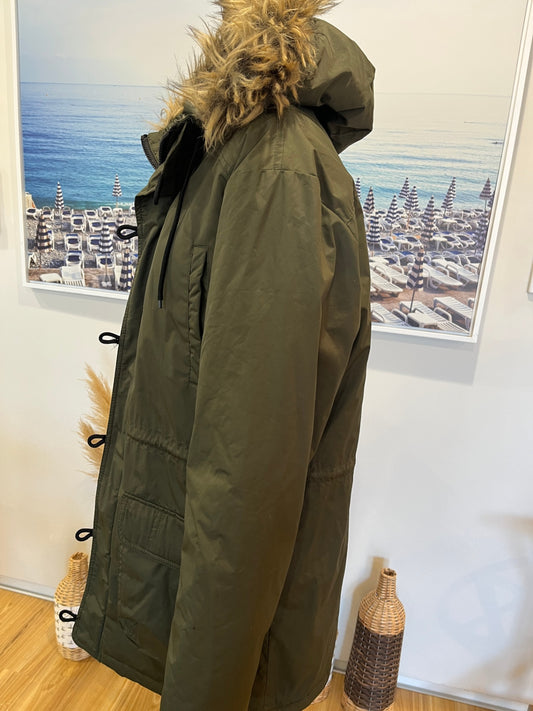 [SALE] Men's Cedarwood State Khaki Winter Jacket with Faux Fur Hood Trim - Size Small