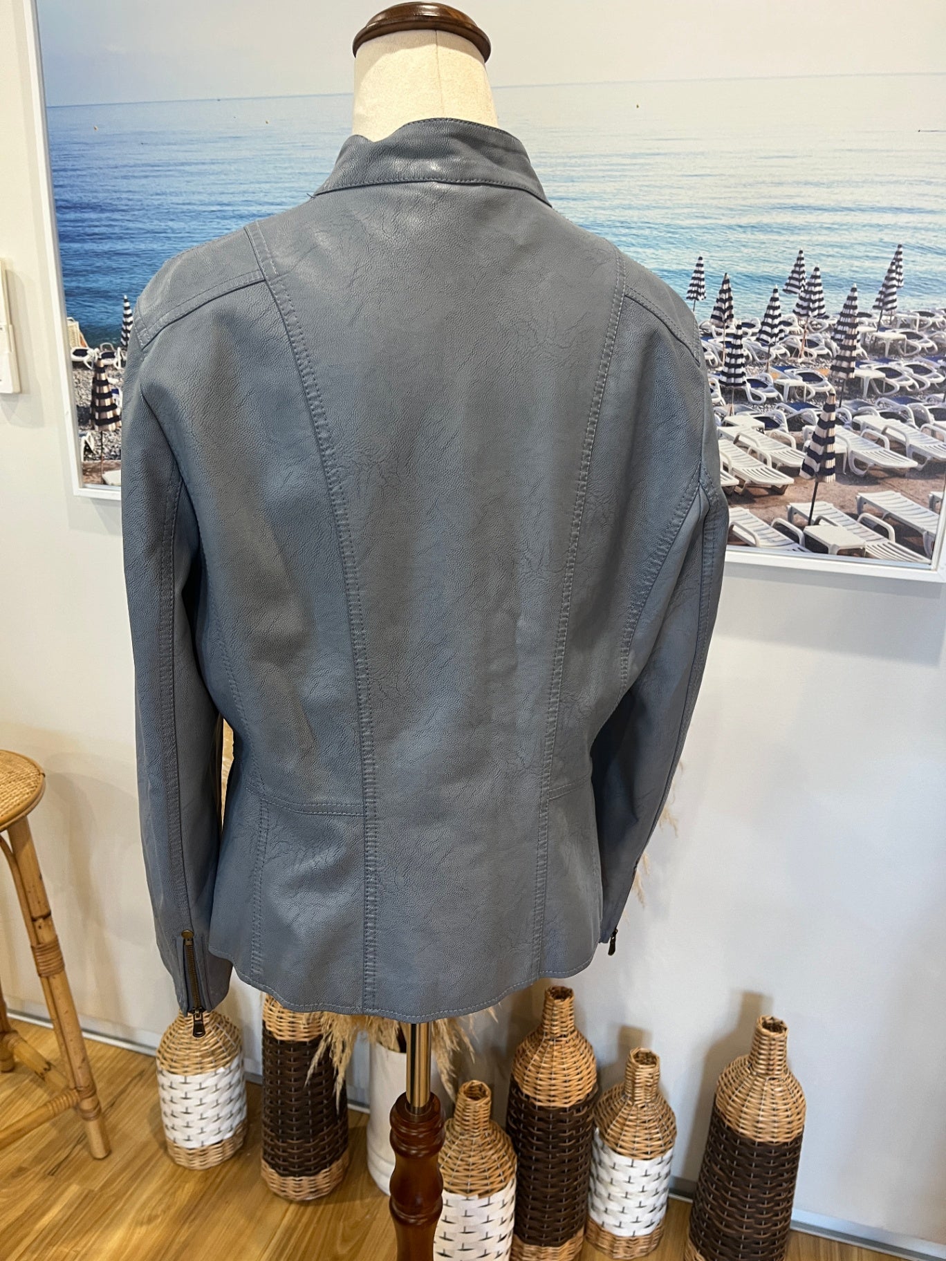 Ness Men's Blue Faux Leather Jacket - Size Medium