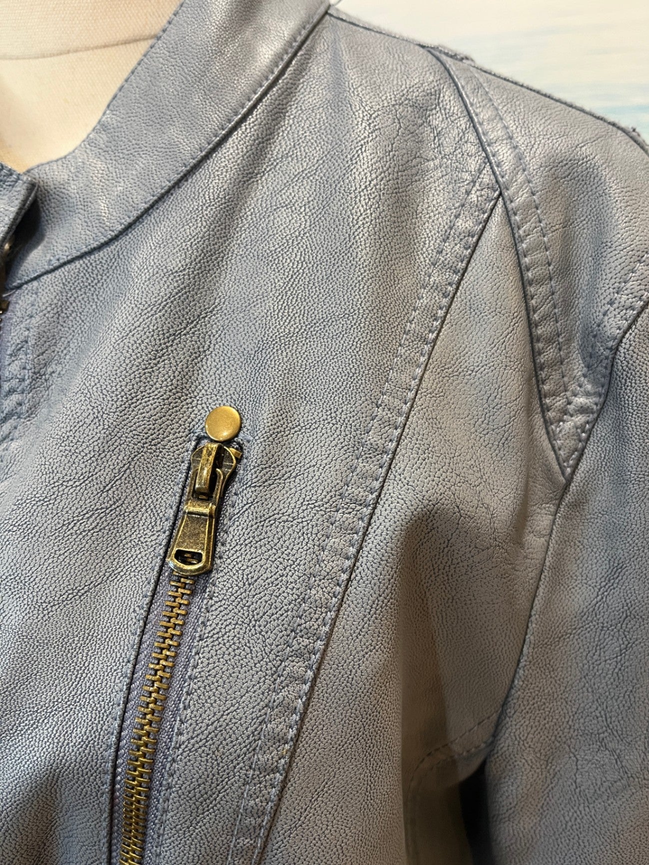 Ness Men's Blue Faux Leather Jacket - Size Medium
