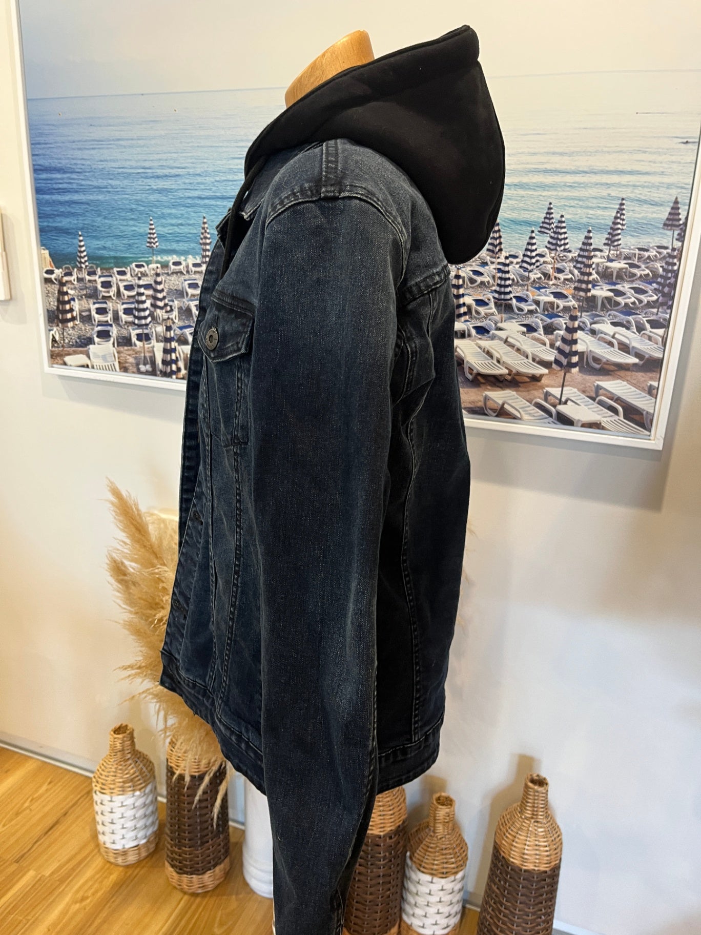 Connor Men's Blue Denim Jacket with Removable Hood - Size XS