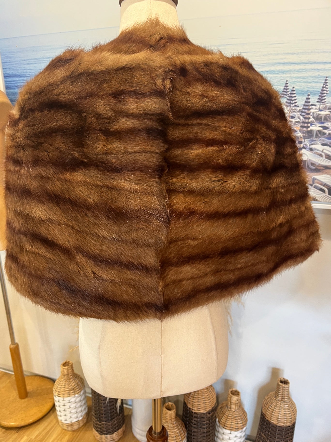 Cape Chestnut Tan/Brown Faux Fur Fully Lined Stole Wrap
