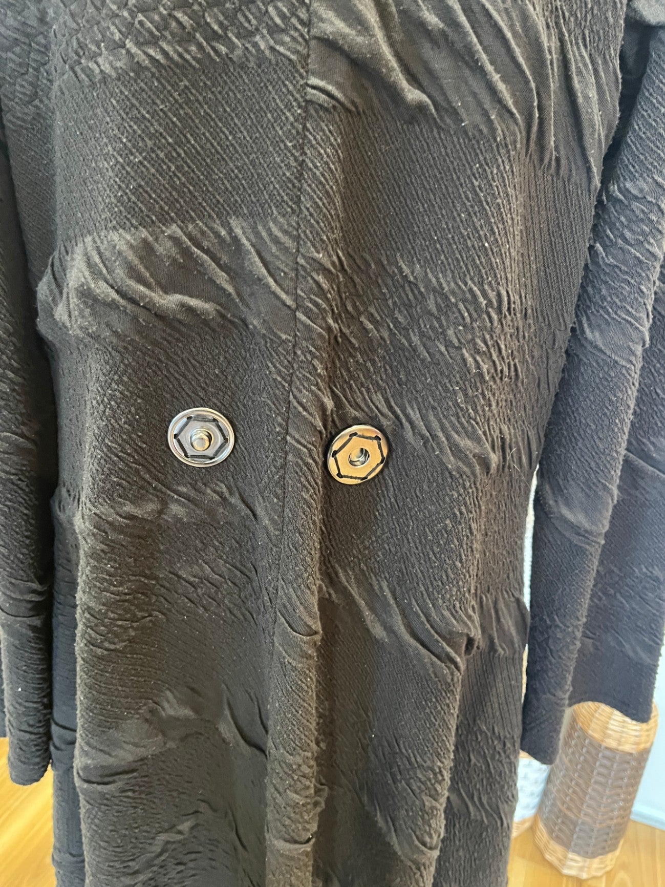 Marilyn Seyb Black Embossed Coat | Size 16 | Textured Statement Outerwear