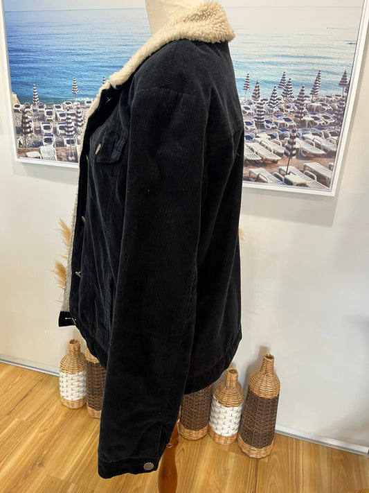 ROXY Black Corduroy Sheepskin Jacket | Cozy Winter Style | Small