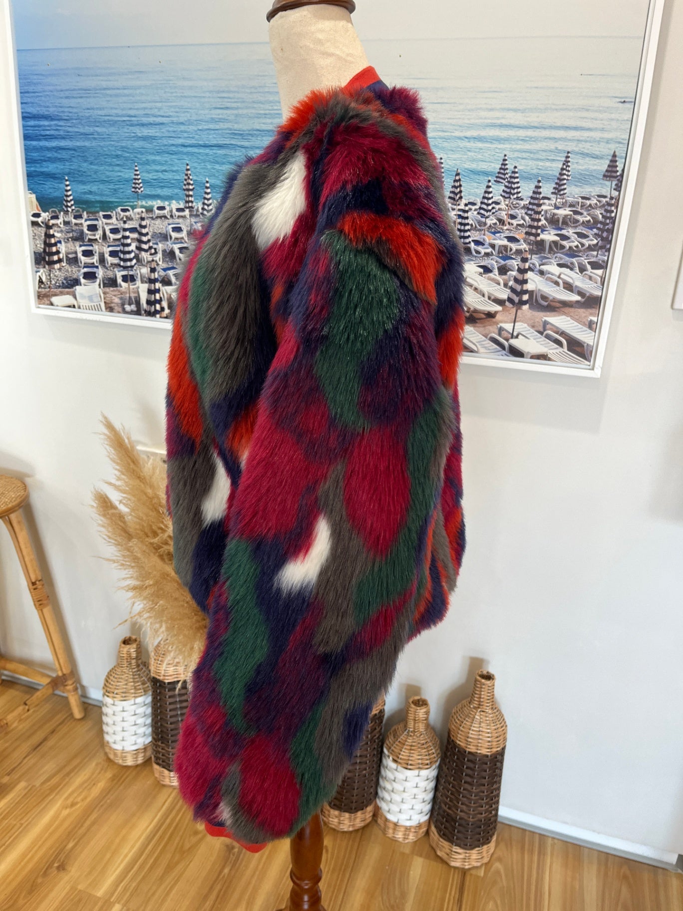 Augustine Faux Fur Bomber Jacket – Multicolor | Size Large