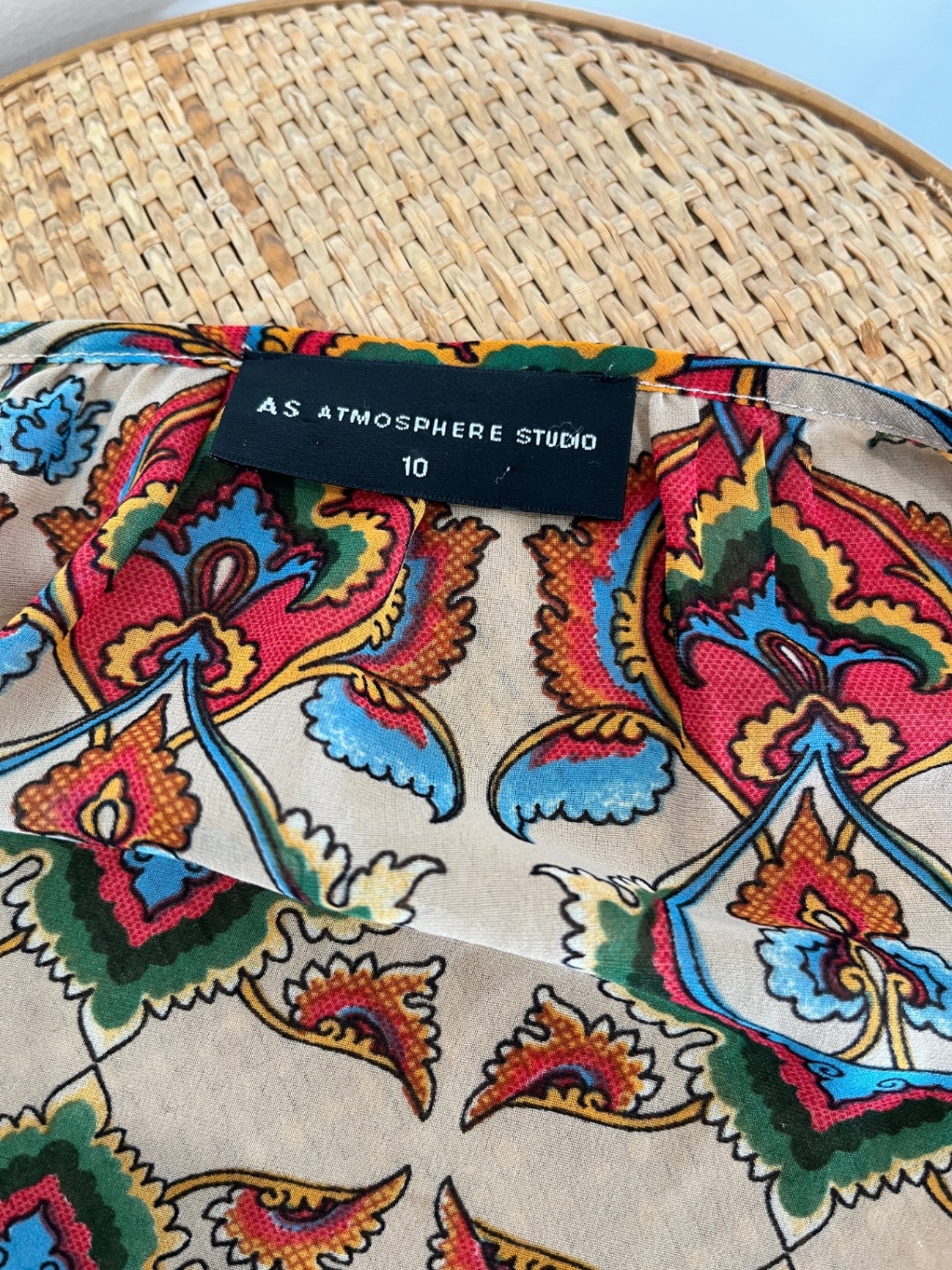 Atmosphere Studio Paisley Blouse Size 10 | Beige Flowy Boho Top