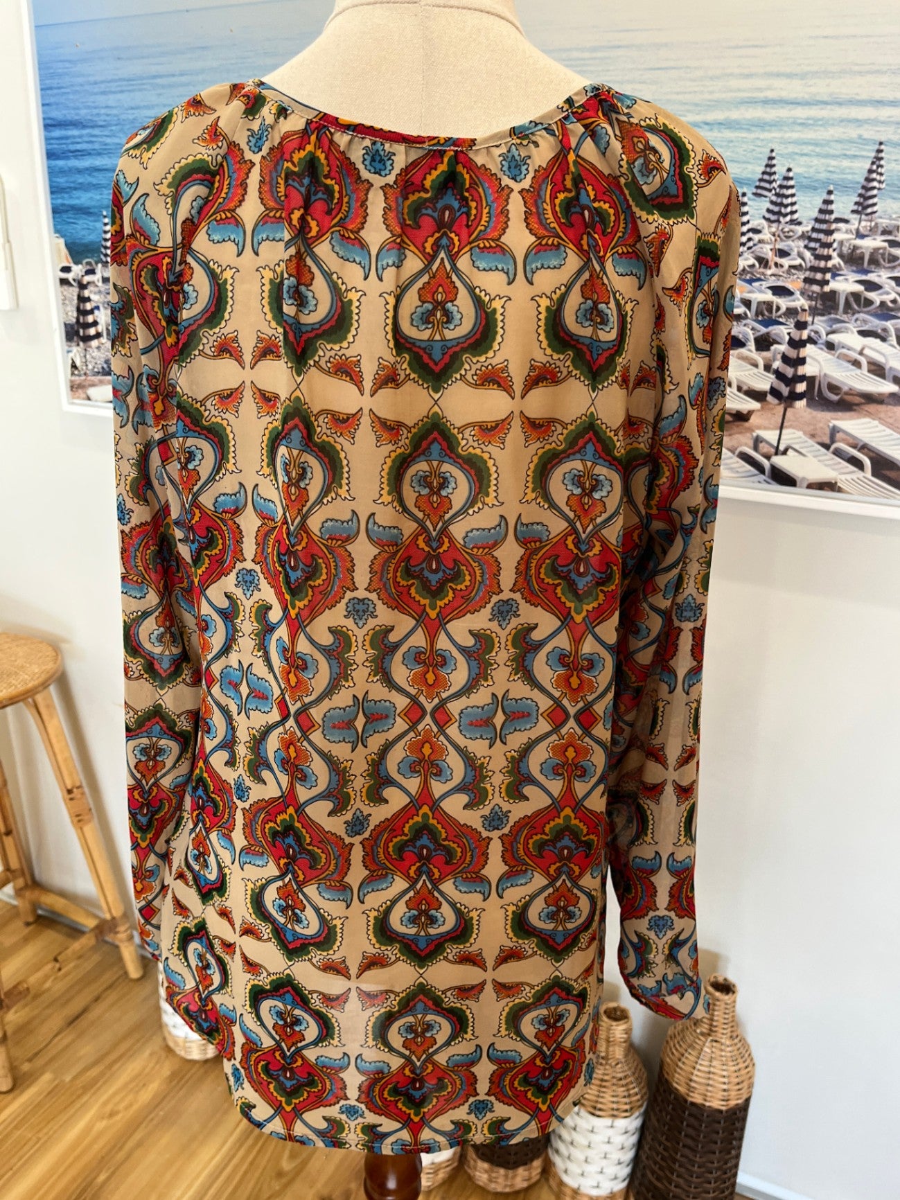 Atmosphere Studio Paisley Blouse Size 10 | Beige Flowy Boho Top