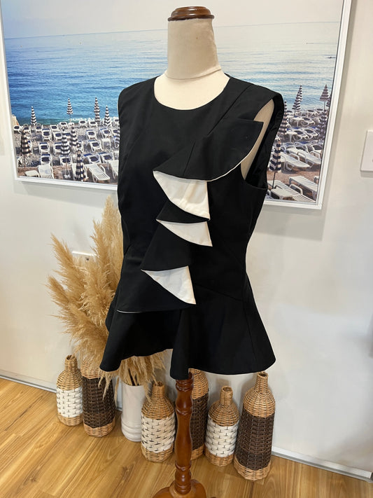 CUE Black Peplum Vest Top | Elegant Tailored Style | Size 14