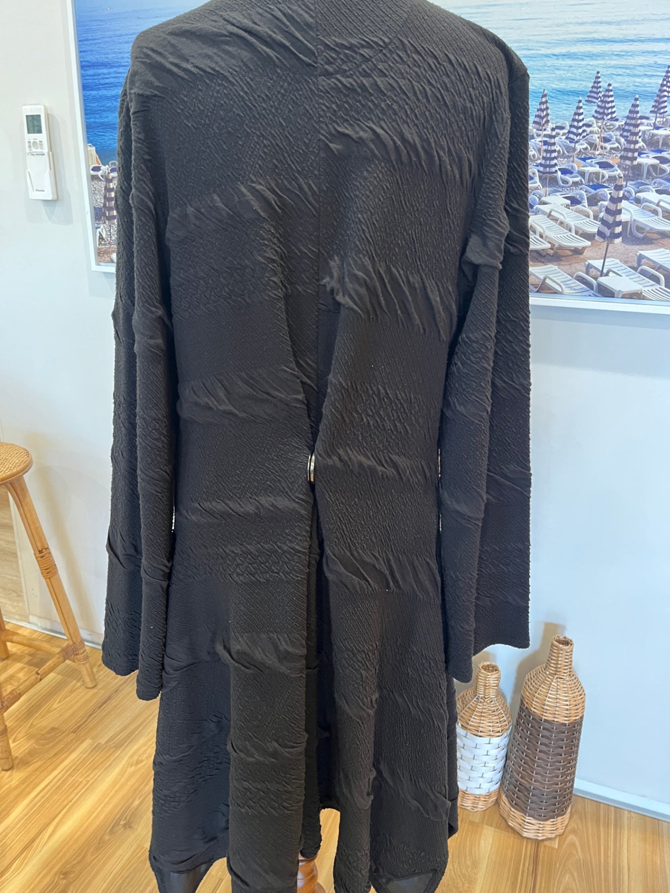 Marilyn Seyb Black Embossed Coat | Size 16 | Textured Statement Outerwear