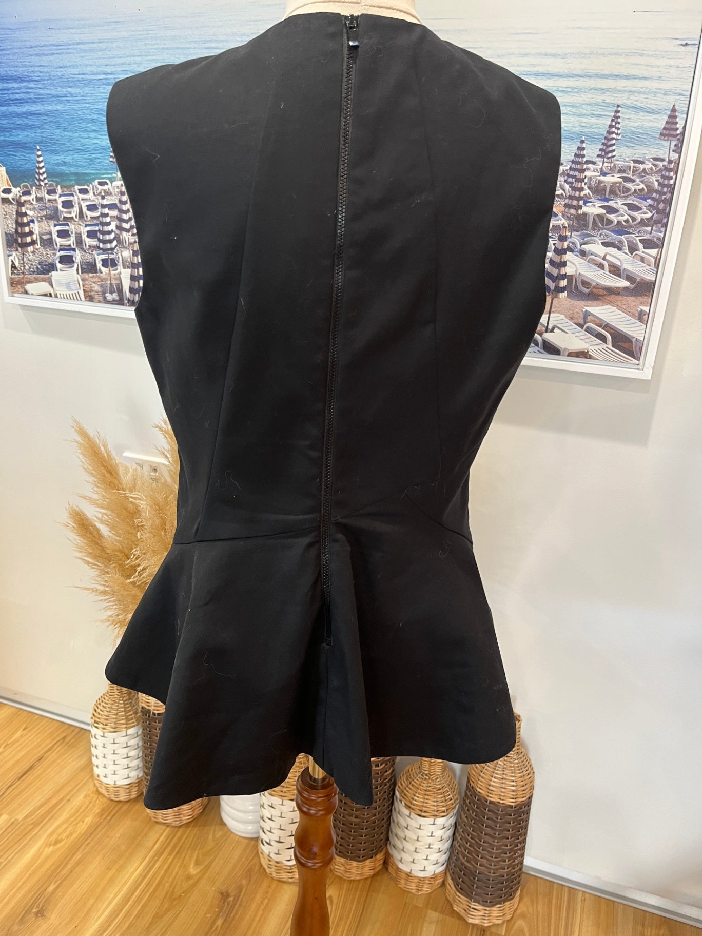 CUE Black Peplum Vest Top | Elegant Tailored Style | Size 14