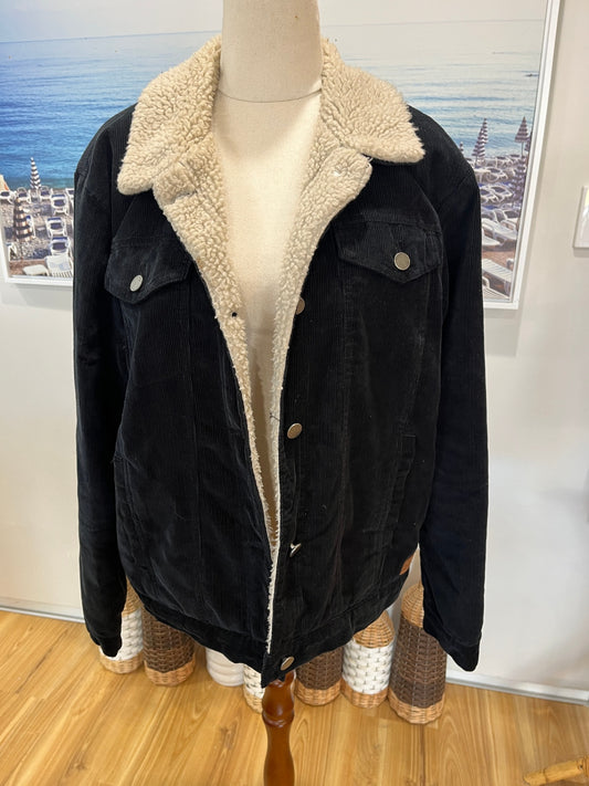 ROXY Black Corduroy Sheepskin Jacket | Cozy Winter Style | Small