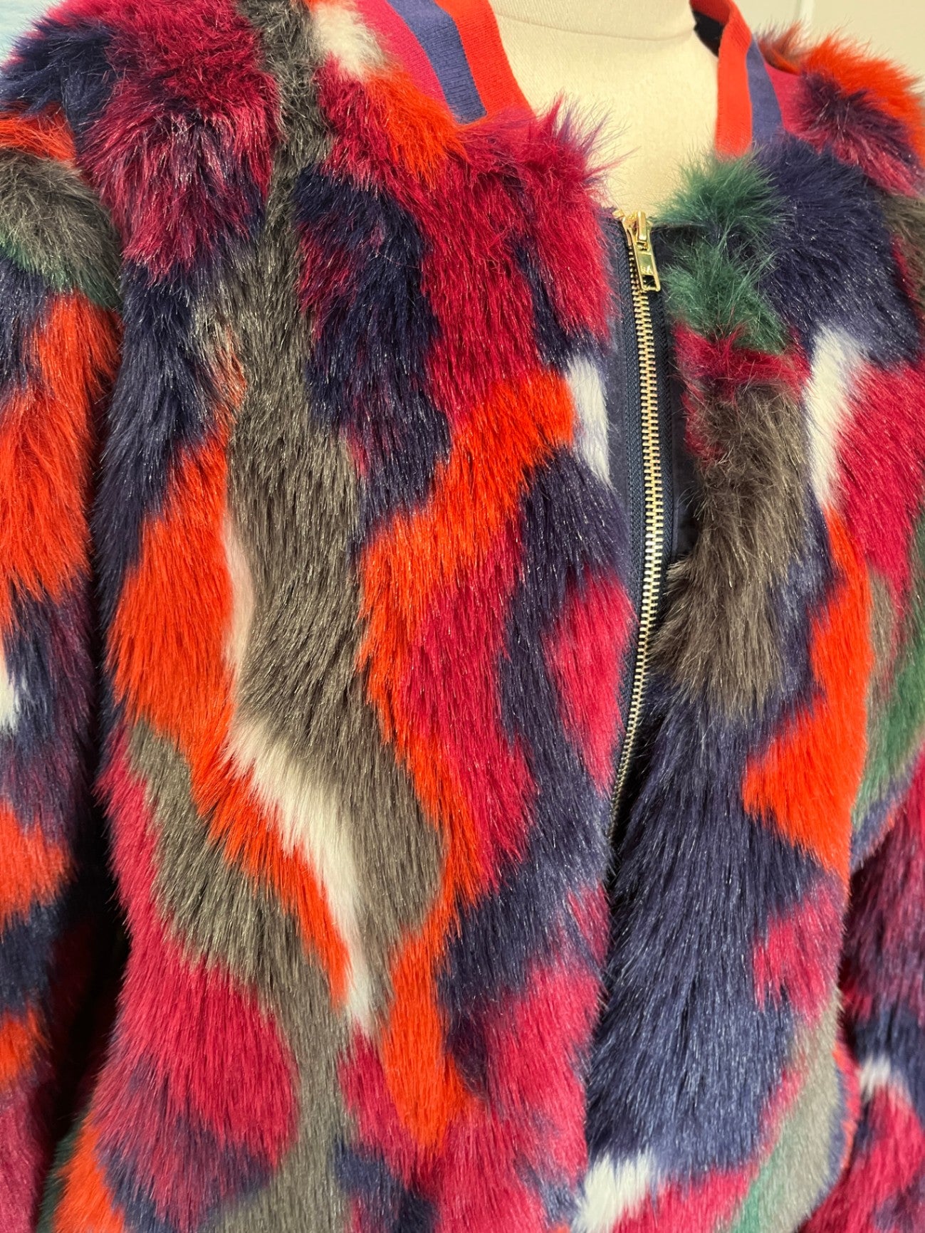 Augustine Faux Fur Bomber Jacket – Multicolor | Size Large