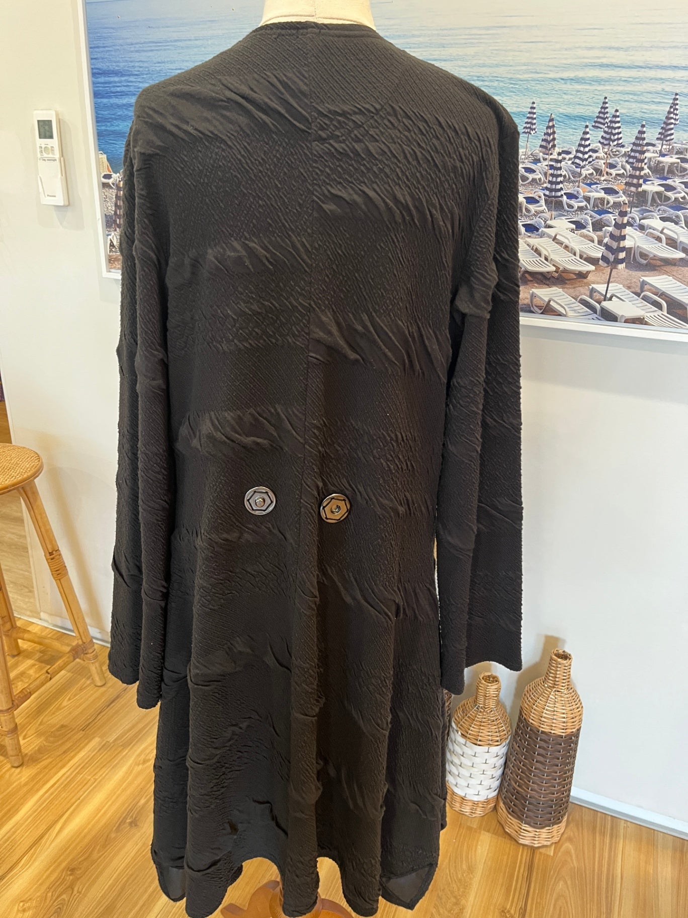 Marilyn Seyb Black Embossed Coat | Size 16 | Textured Statement Outerwear