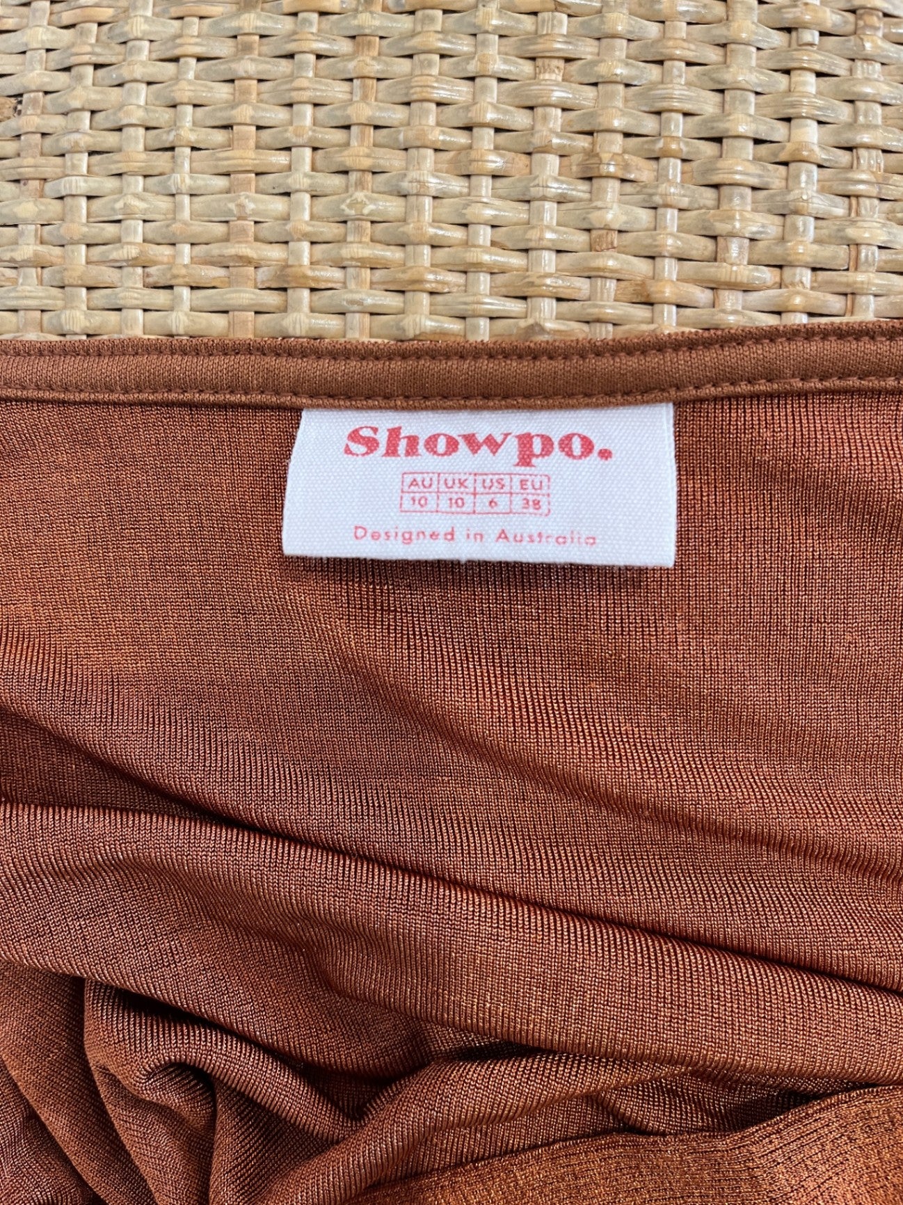 Showpo Rust Bodycon Dress | Size 38 | Slinky Shiny Button-Up Style