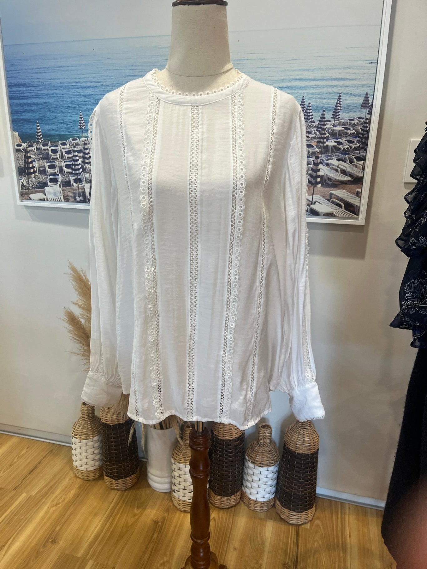 Whistle White Broderie Blouse | Size 12 | Embroidered Front & Sleeve Detail