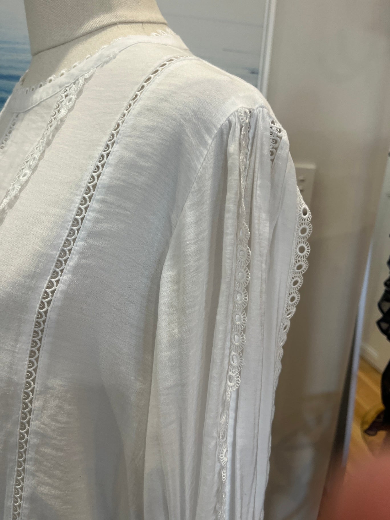 Whistle White Broderie Blouse | Size 12 | Embroidered Front & Sleeve Detail