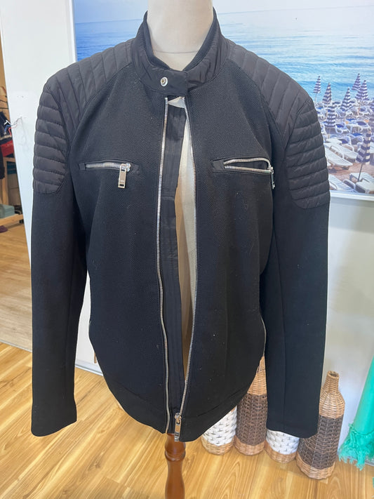 Edgy ZARA Black Biker Bomber Jacket | Medium | Fully Lined | Padded Shoulders