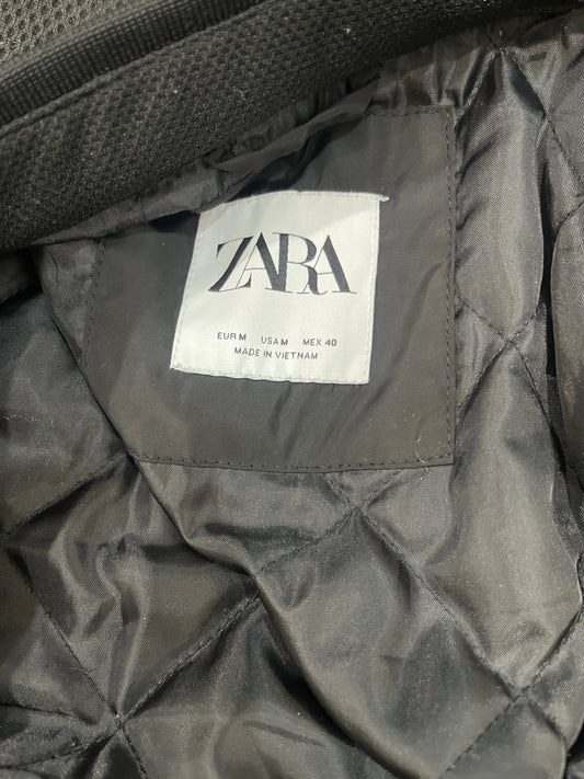Edgy ZARA Black Biker Bomber Jacket | Medium | Fully Lined | Padded Shoulders