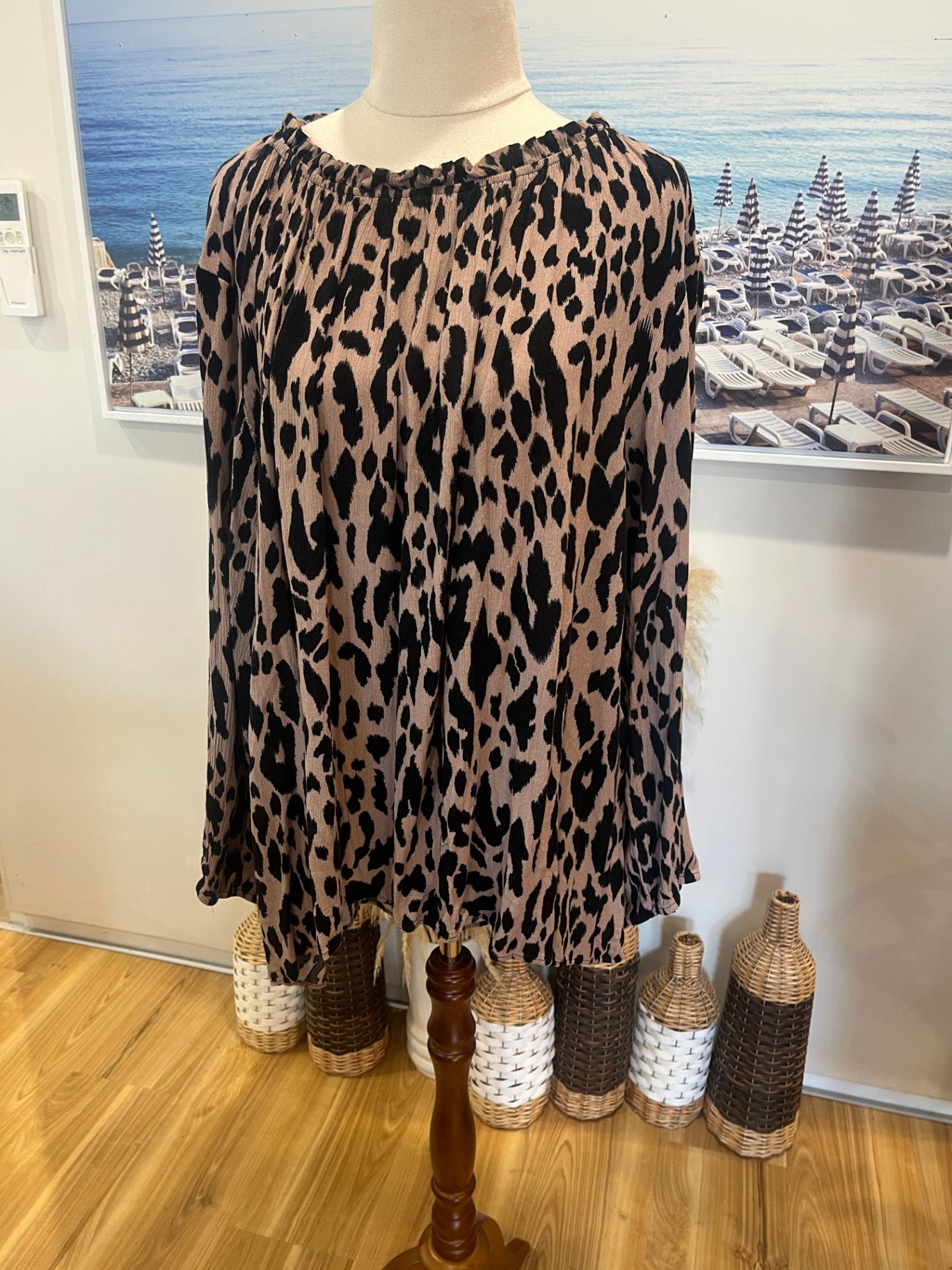 Boho Australia Black & Dusty Pink Animal Print Blouse | Size Large