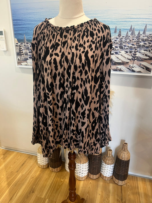 Boho Australia Black & Dusty Pink Animal Print Blouse | Size Large